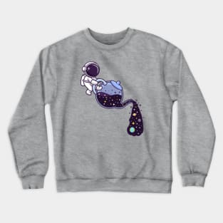 Cute Astronaut Pouring Space From Teapot Cartoon Crewneck Sweatshirt